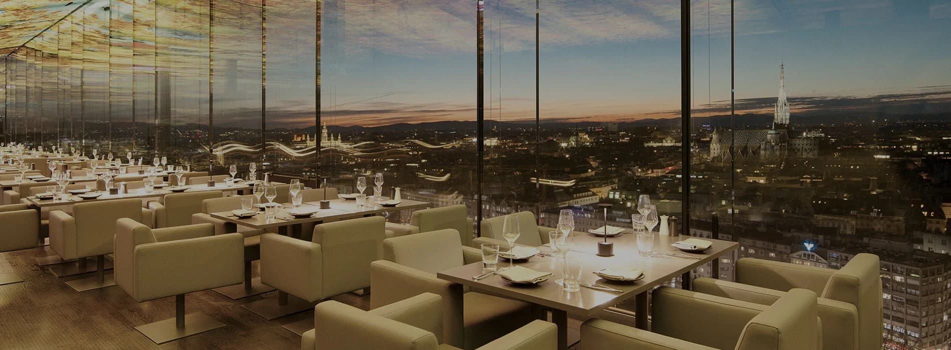 Restaurant with city view background