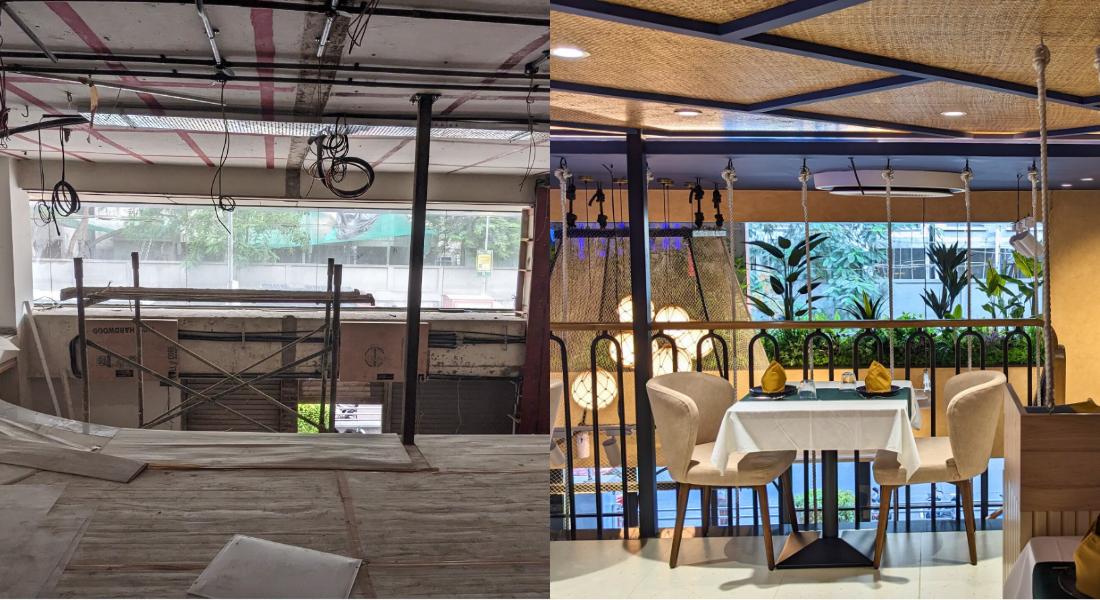 Restaurant interior with booth seating and warm wood finishes