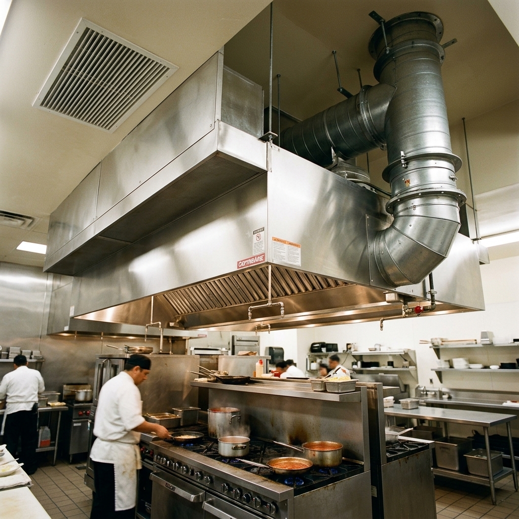 Commercial kitchen hood installation on rooftop