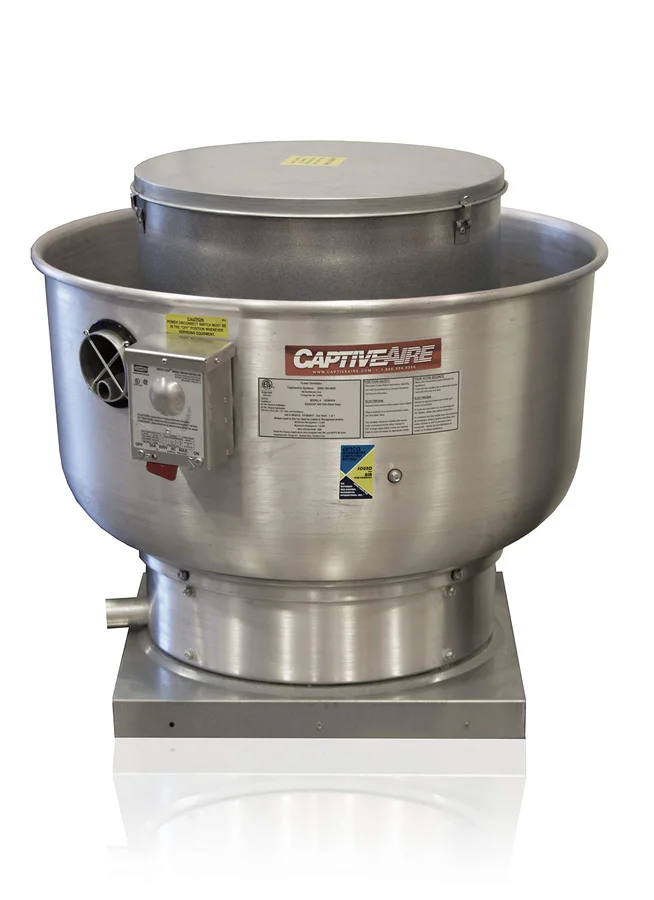 CaptiveAire commercial kitchen exhaust fan unit installed on rooftop